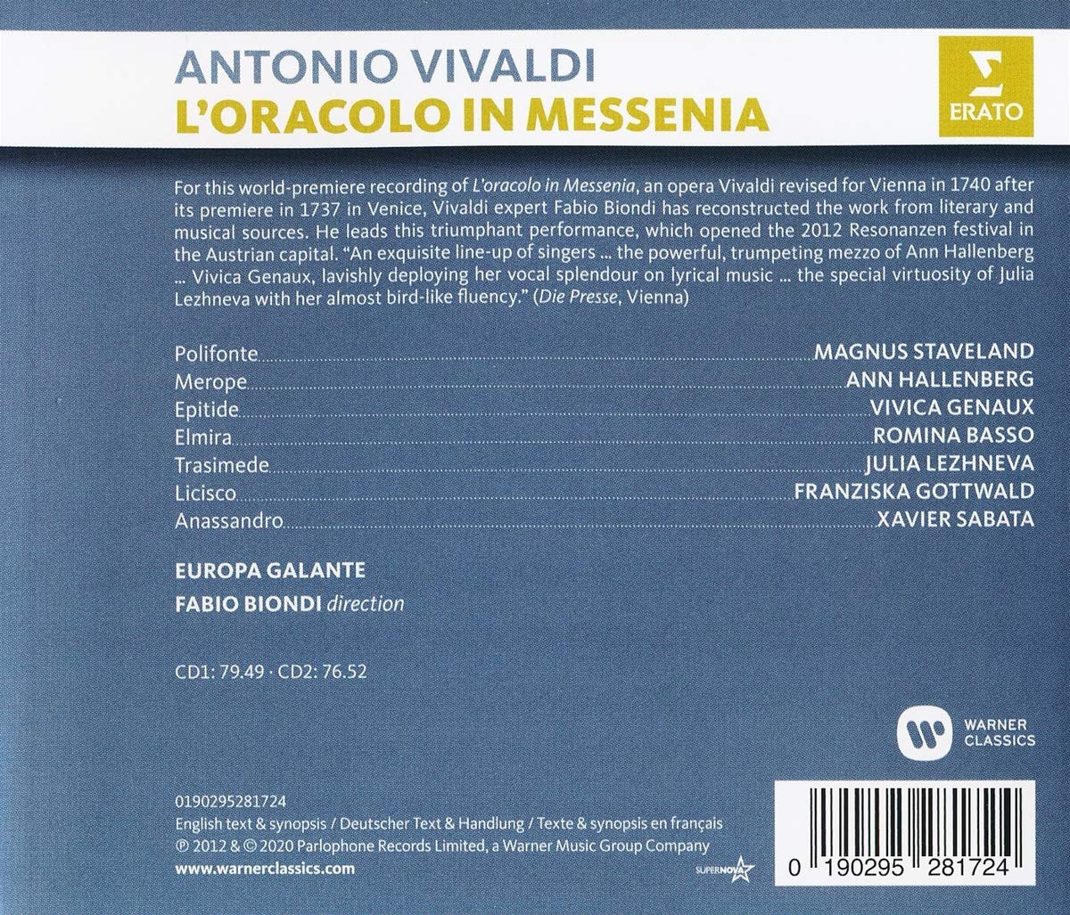 Vivaldi: L'Oracolo In Messenia - Biondi, Europa Galante (2 CDs)