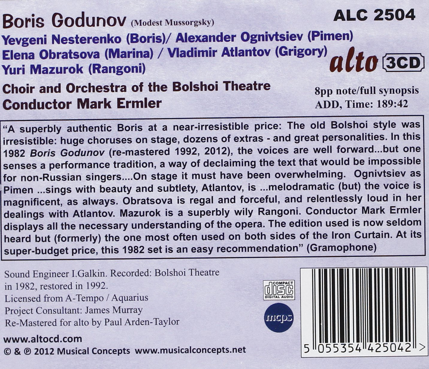 MUSSORGSKY: BORIS GODUNOV - BOLSHOI THEATER, MARK ERMLER (3 CDS