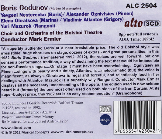 MUSSORGSKY: BORIS GODUNOV - BOLSHOI THEATER, MARK ERMLER (3 CDS)
