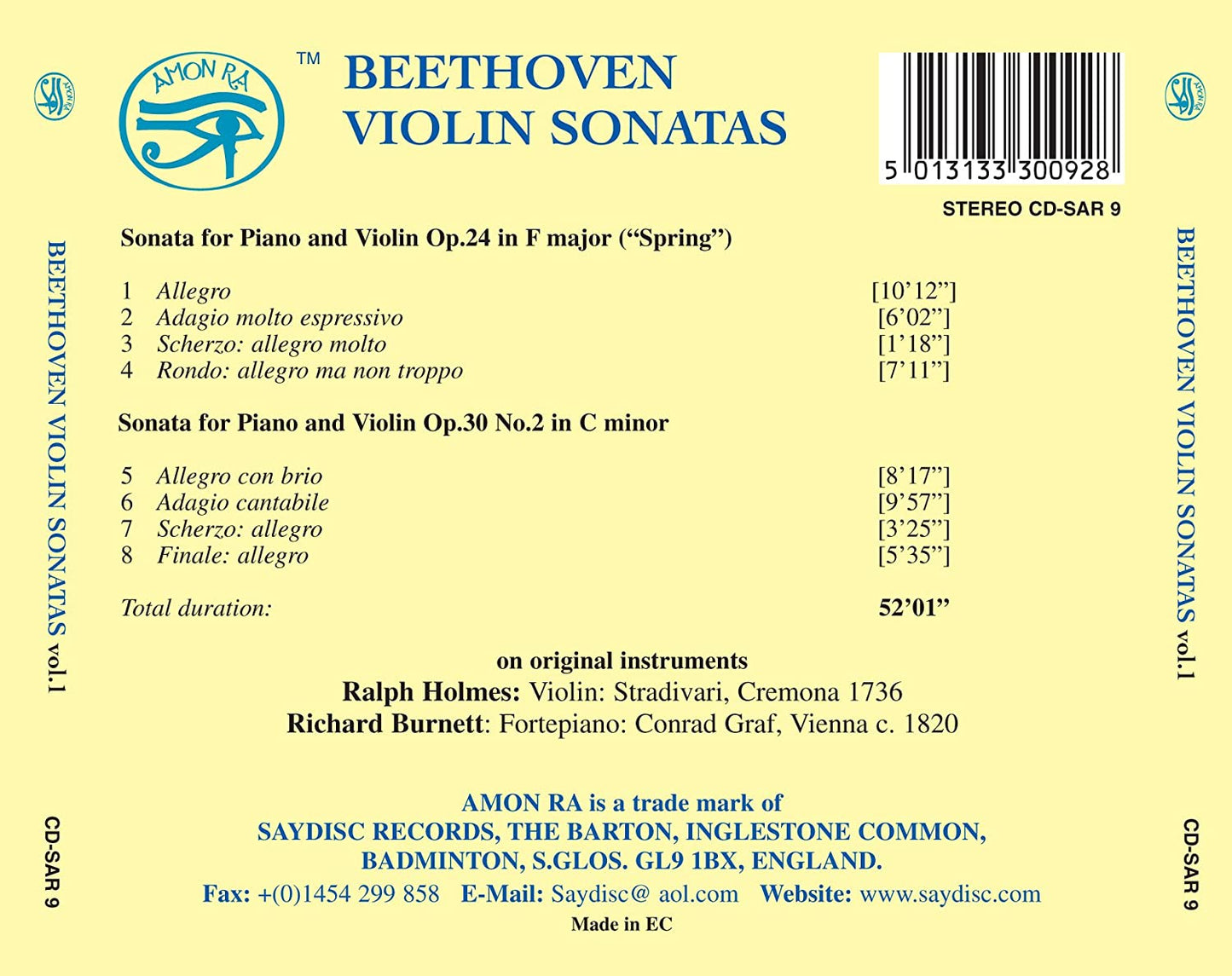 Beethoven: Violin Sonatas, Vol. 1: Ralph Holmes, Richard Burnett