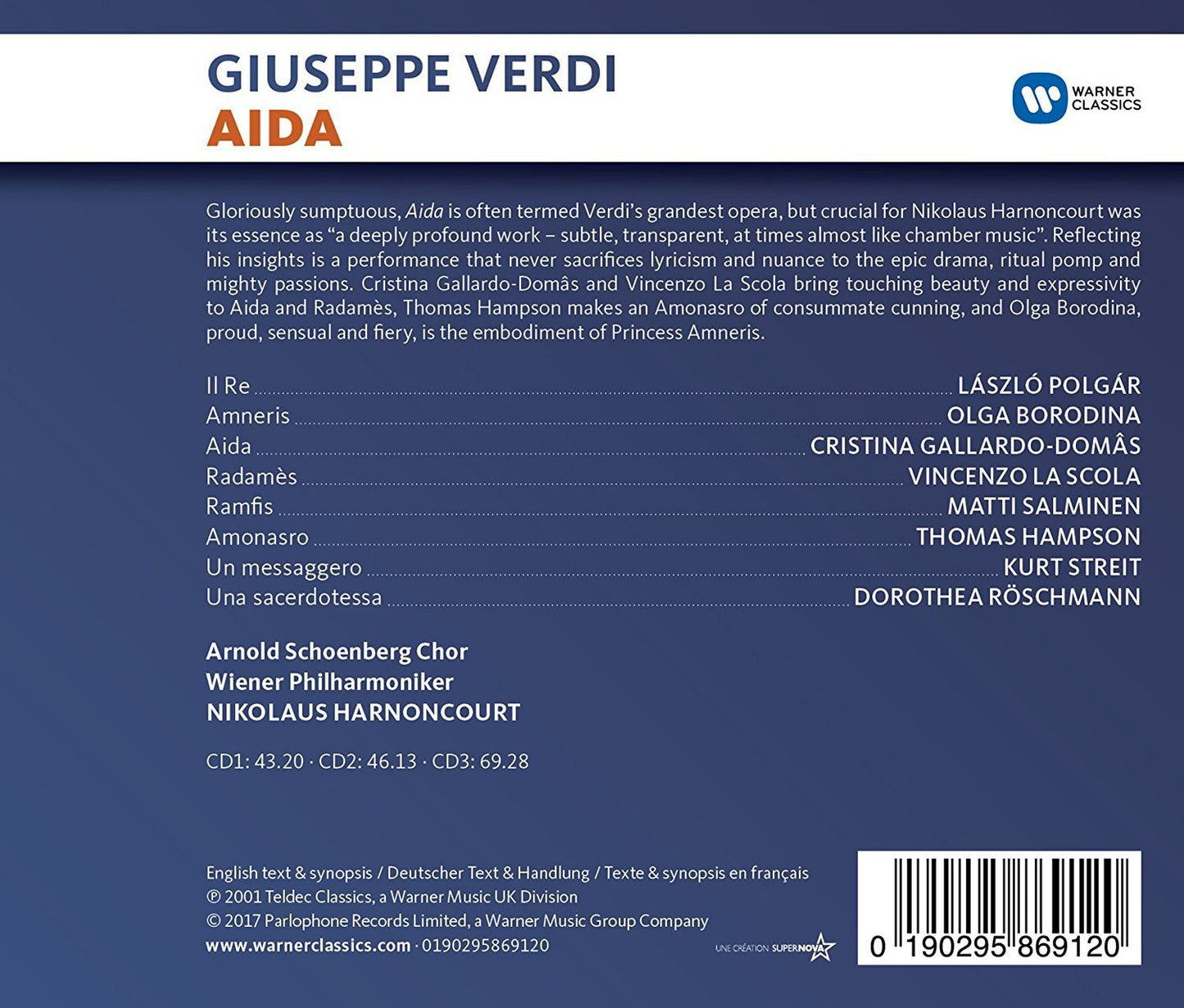 Verdi: Aida - Harnoncourt, Wiener Philharmonic (3 CD)