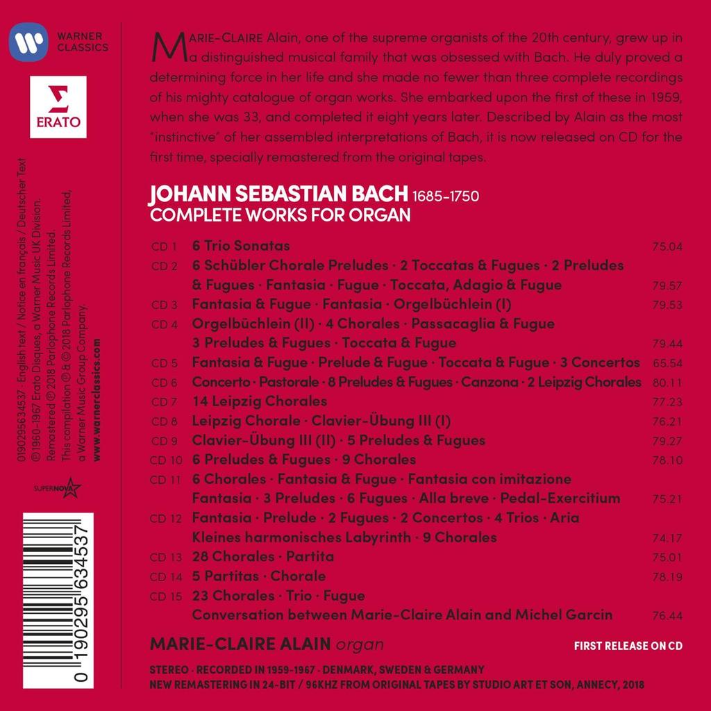 –　BACH:　(15　ALAIN　MARIE-CLAIRE　WORKS　COMPLETE　ORGAN　World　CDS)　ClassicSelect