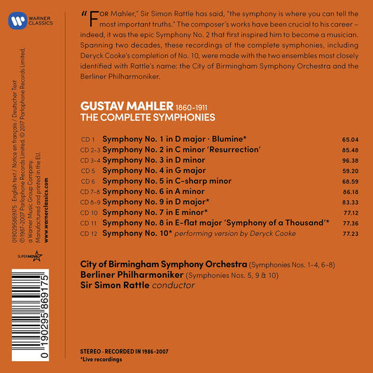 MAHLER: THE COMPLETE SYMPHONIES - SIMON RATTLE, CITY OF BIRMINGHAM SYMPHONY ORCHESTRA, BERLIN PHILHARMONIC (12 CDS)