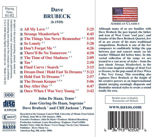 BRUBECK: SONGS - JOHN DE HAAN, JANE GIERING, DAVE BRUBECK & CLIFF JACKSON
