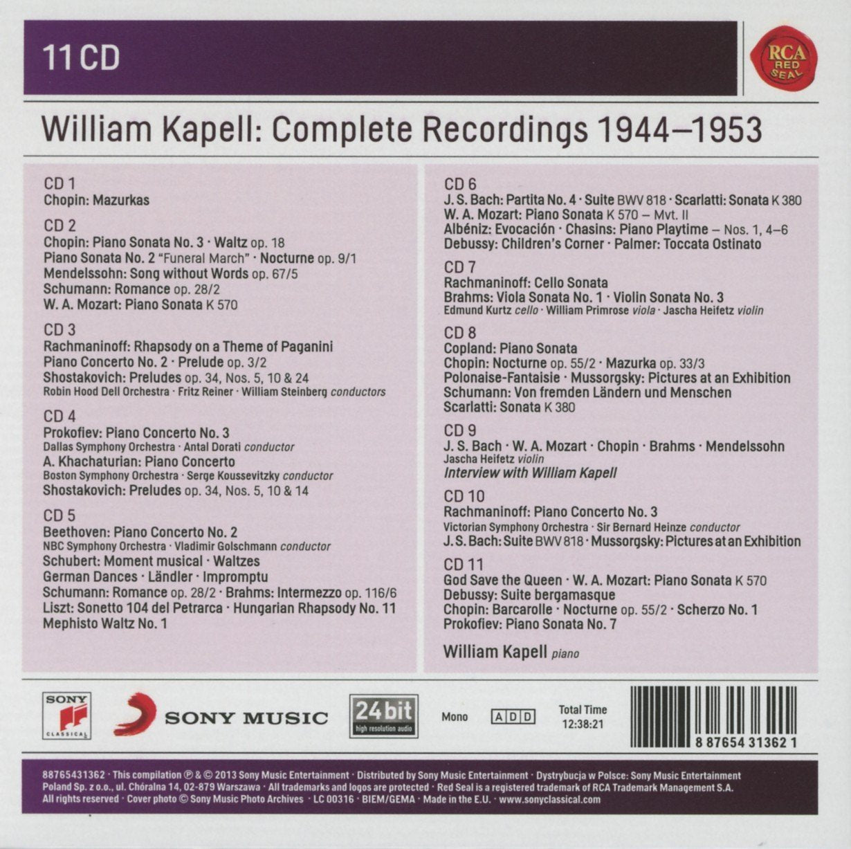 WILLIAM KAPELL: COMPLETE RECORDINGS 1944 - 1953 - Bach, Brahms