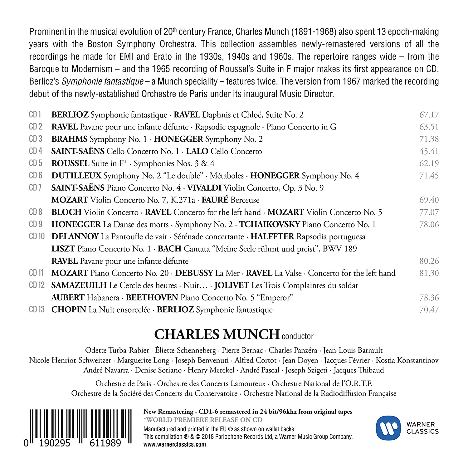CHARLES MUNCH: THE COMPLETE WARNER RECORDINGS (13 CDS