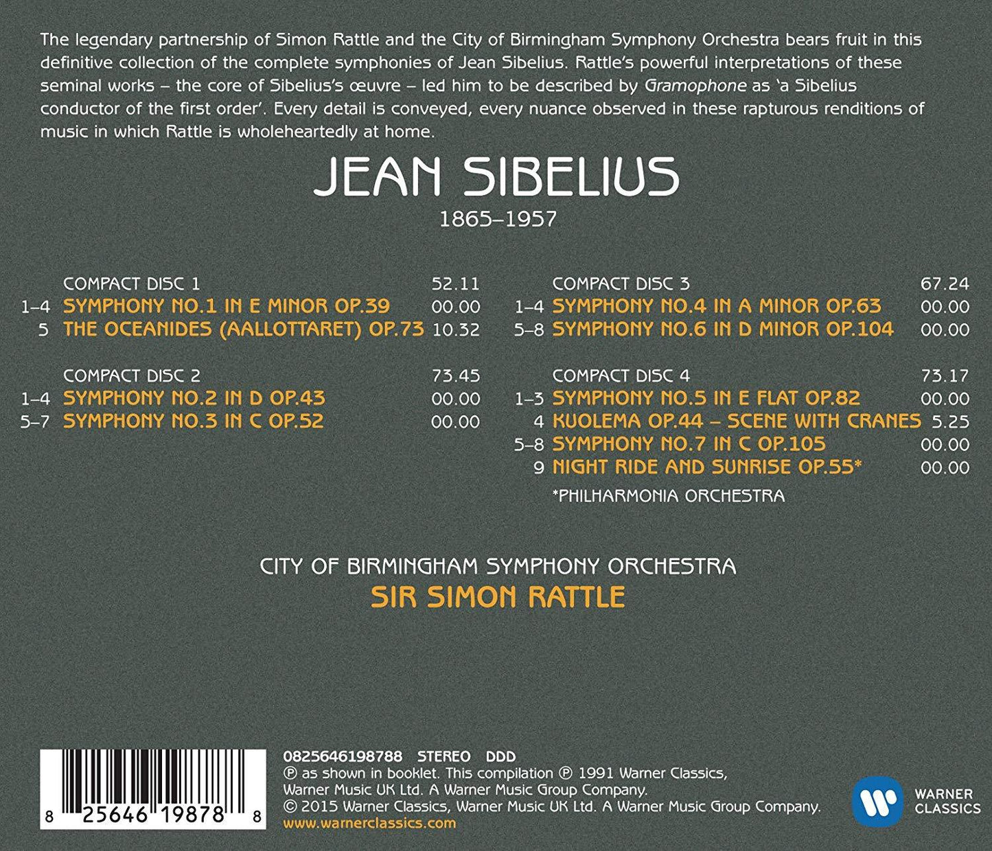 Sibelius: Complete Symphonies -  City of Birmingham Symphony Orchestra, Philharmonia Orchestra, Sir Simon Rattle (4 CDs)