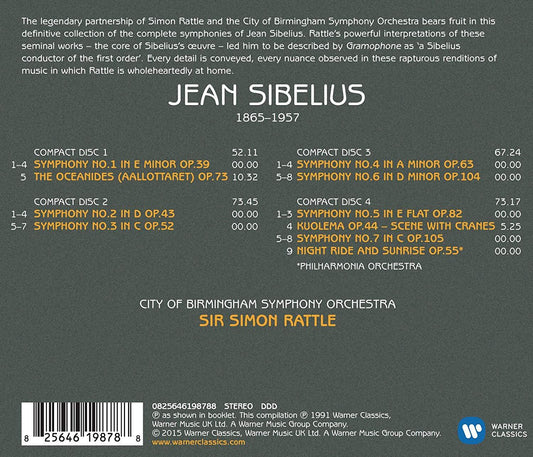 Sibelius: Complete Symphonies -  City of Birmingham Symphony Orchestra, Philharmonia Orchestra, Sir Simon Rattle (4 CDs)