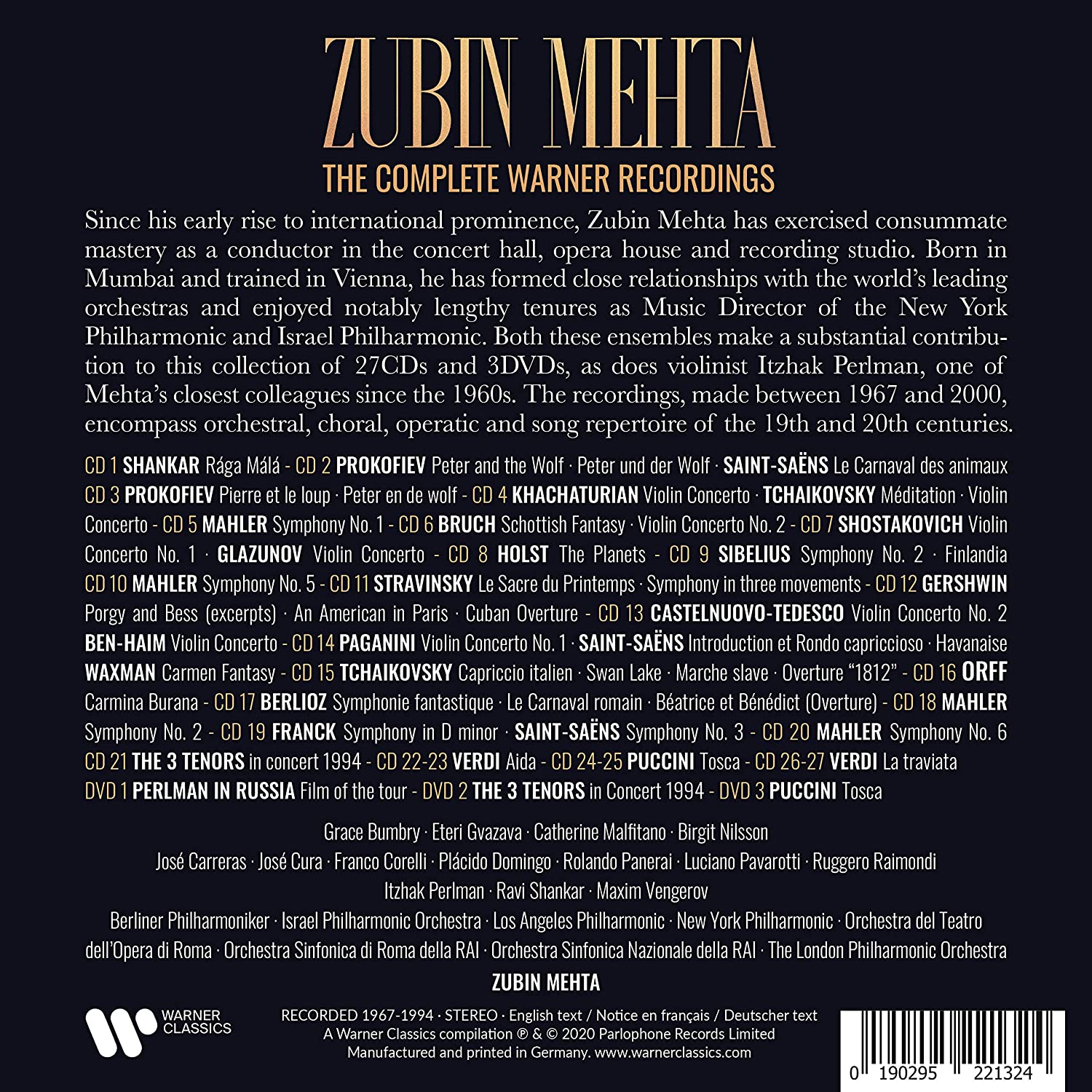 ZUBIN MEHTA: THE COMPLETE WARNER RECORDINGS (27 CDS, 3 DVDS