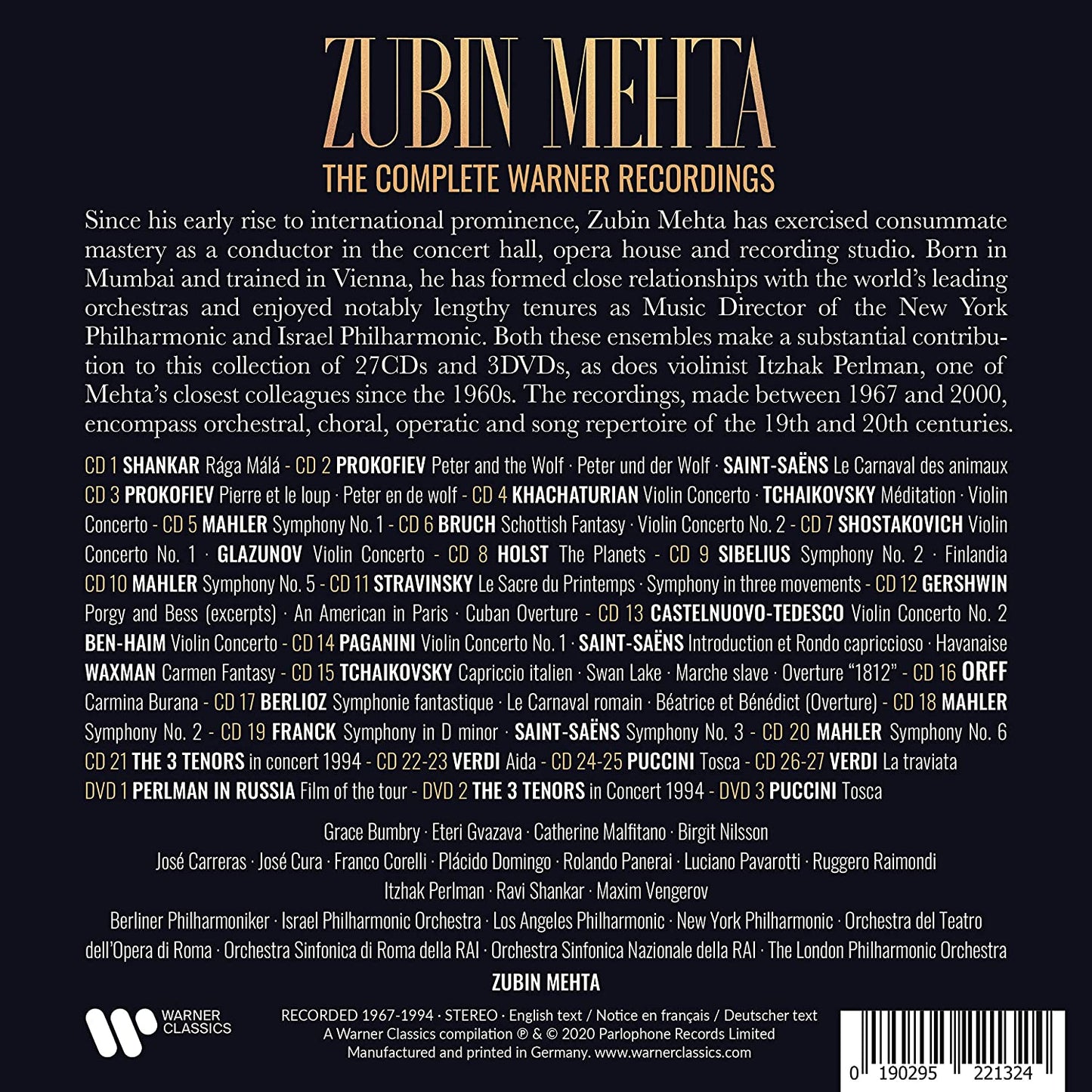 ZUBIN MEHTA: THE COMPLETE WARNER RECORDINGS (27 CDS, 3 DVDS)