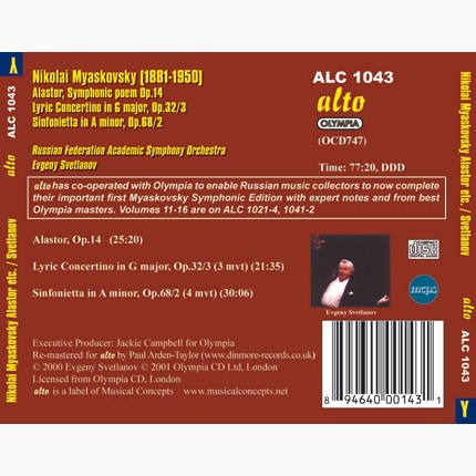 MYASKOVSKY: ALASTOR; LYRIC CONCERTINO; SINFONIETTA - RUSSIAN FEDERATION SYMPHONY, SVETLANOV