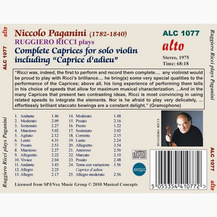 PAGANINI: COMPLETE CAPRICES FOR SOLO VIOLIN - RICCI