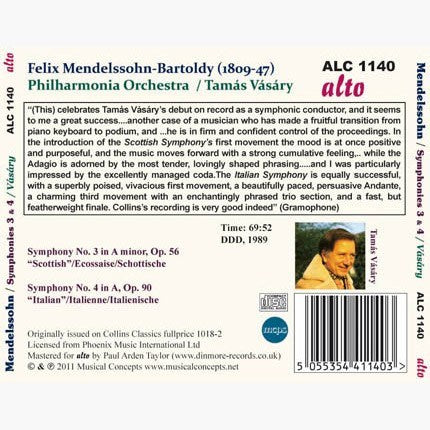 MENDELSSOHN: SYMPHONIES 3 (SCOTTISH) & 4 (ITALIAN) - VASARY, PHILHARMONIA