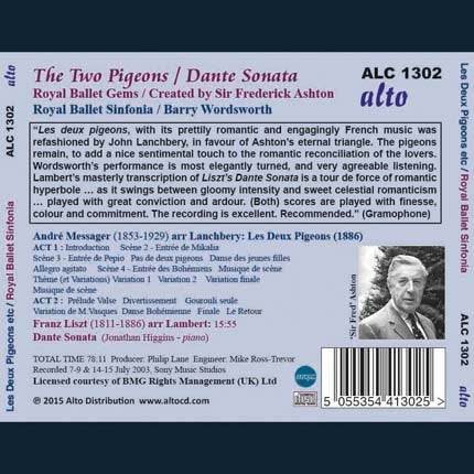 MESSAGER: LES DEUX PIGEONS; DANTE SONATA (LISZT, ARR. LAMBERT) - ROYAL BALLET SINFONIA, BARRY WORDSWORTH