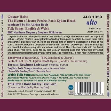 HOLST: HYMN OF JESUS; EGDON HEATH; PERFECT FOOL - BOULT, WILKINSON, BBC & LONDON PHILHARMONIC