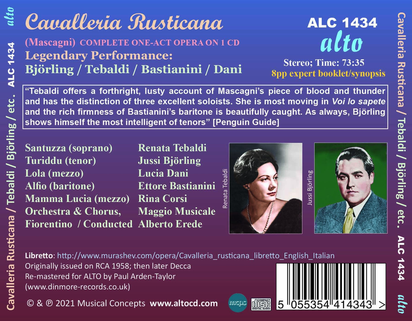 MASCAGNI: Cavalleria Rusticana - Tebaldi; Björling; Maggio Musicale Fiorentino; Alberto Erede