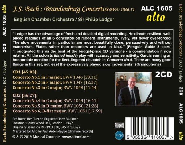 BACH: BRANDENBURG CONCERTOS BWV 1046-51 - LEDGER, ENGLISH CHAMBER ORCHESTRA  (2 CDS)