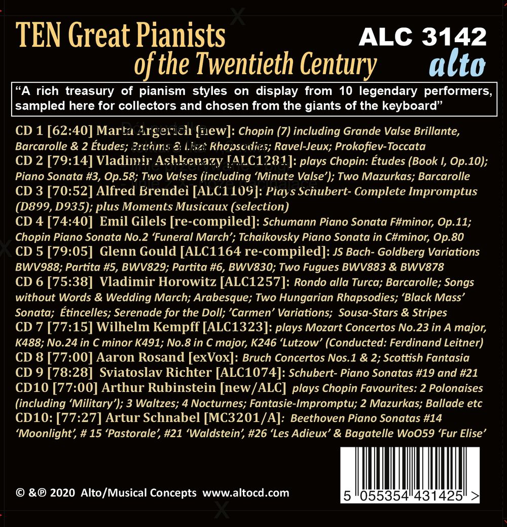 TEN GREAT PIANISTS of THE TWENTIETH CENTURY (10 CDS