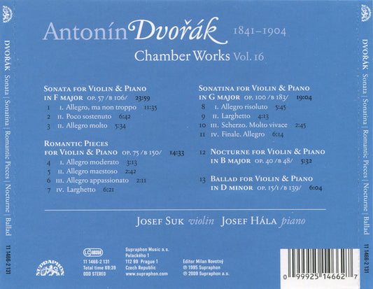 DVORAK: Chamber Music for Violin and Piano (Chamber Music, Vol.16) - Josef Suk, Josef Hala,J.