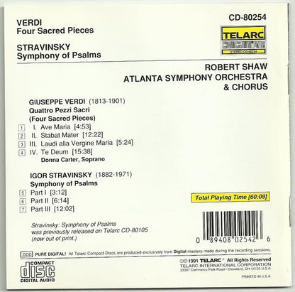 VERDI: QUATTRO PEZZI SACRI (4 SACRED PIECES); STRAVINSKY: SYMPHONY OF PSALMS - Robert Shaw, Atlanta Symphony Orchestra & Chorus