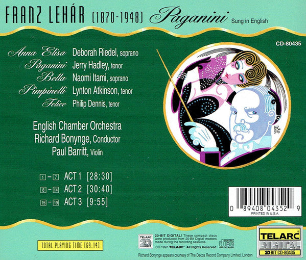 LEHAR: PAGANINI (COMPLETE, SUNG IN ENGLISH) - Bonynge, English Chamber Orchestra