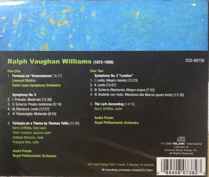 VAUGHAN WILLIAMS: Fantasia on "Greensleeves"/Symphonies Nos. 2 & 5/Fantasia on a Theme by Thomas Tallis/Lark Ascending - Andre Previn, Royal Philharmonic (2 CDs)