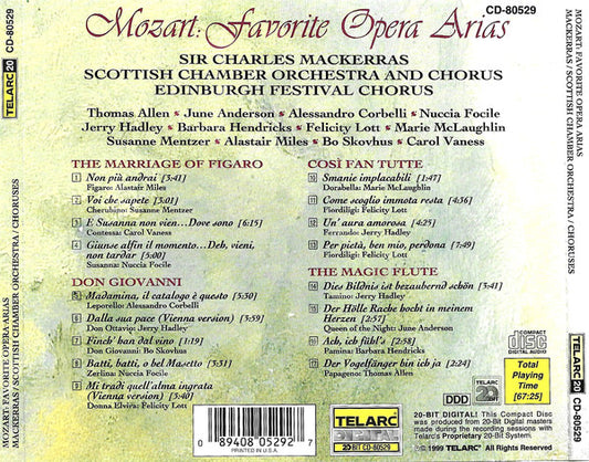 MOZART: FAVORITE ARIAS from Don Giovanni, Marriage of Figaro, Cosi fan Tutte & The Magic Flute - Lott, Focile, Hadley, Anderson, Hendricks, Mackerras, Scottish National Orchestra