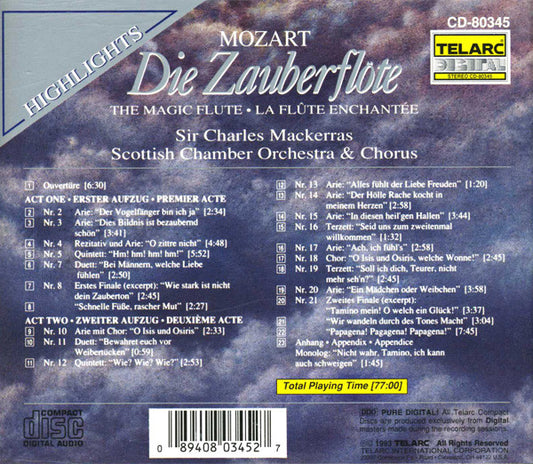 MOZART: DIE ZAUBERFLOTE (HIGHLIGHTS) - Hendricks, Anderson, Hadley, Allen, Scottish Chamber Orchestra, Charles Mackerras