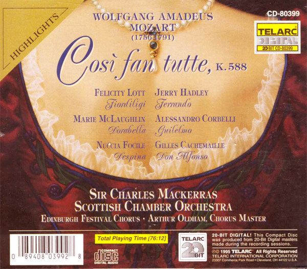 MOZART: COSI FAN TUTTE (HIGHLIGHTS) - Scottish Chamber Orchestra & Chorus, Sir Charles Mackerras