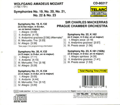 MOZART: SYMPHONIES NO. 19-23 - Charles Mackerras, Prague Chamber Orchestra