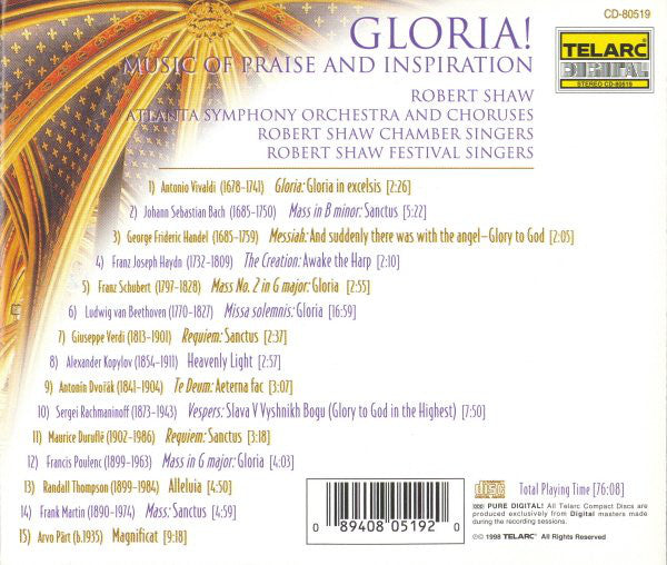 GLORIA! MUSIC OF PRAISE AND INSPIRATION - Robert Shaw, Atlanta Symphony Orchestra