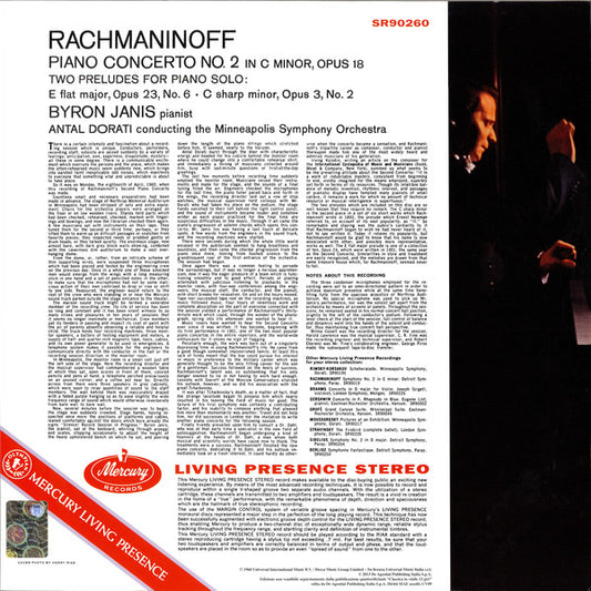 RACHMANINOV: PIANO CONCERTO NO. 2; PRELUDES FOR SOLO PIANO - BYRON JANIS; ANTAL DORATI; MINNEAPOLIS SYMPHONY ORCHESTRA (180 GRAM VINYL LP)