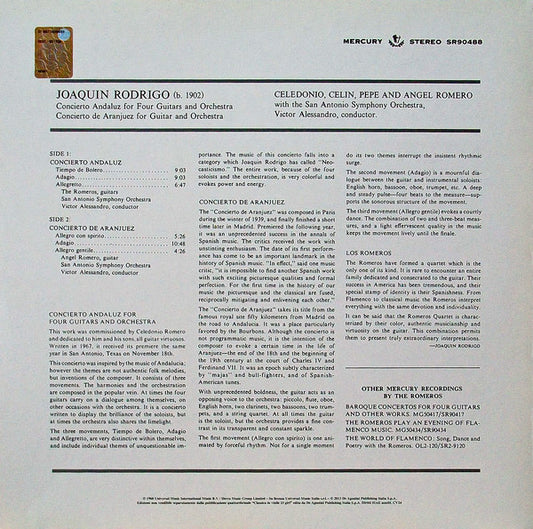 RODRIGO: CONCIERTO DE ARANJUEZ; CONCIERTO ANDALUZ - ANGEL & PEPE ROMERO, SAN ANTONIO SYMPHONY ORCHESTRA, VICTOR ALESSANDRO (180 GRAM VINYL LP)