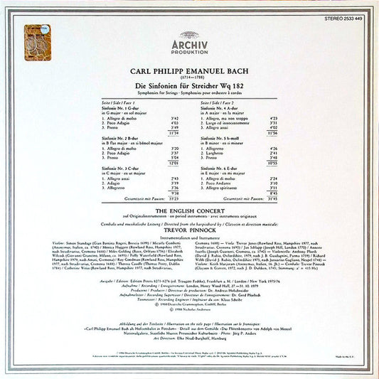 BACH, C.P.E.: SYMPHONIES FOR STRINGS ON ORIGINAL INSTRUMENTS - THE ENGLISH CONCERT, TREVOR PINNOCK (180 GRAM VINYL LP)