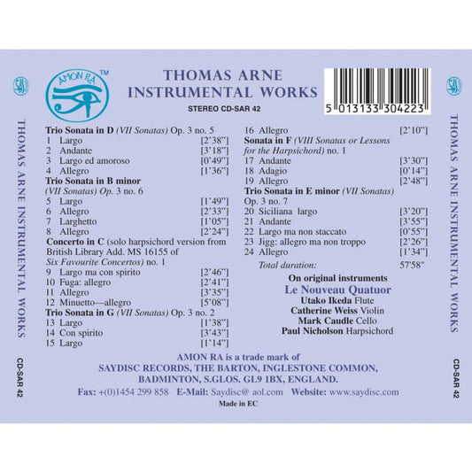 Arne: Instrumental Works (Trio Sonatas & Harpsichord Solos) -  Le Nouveau Quatuor